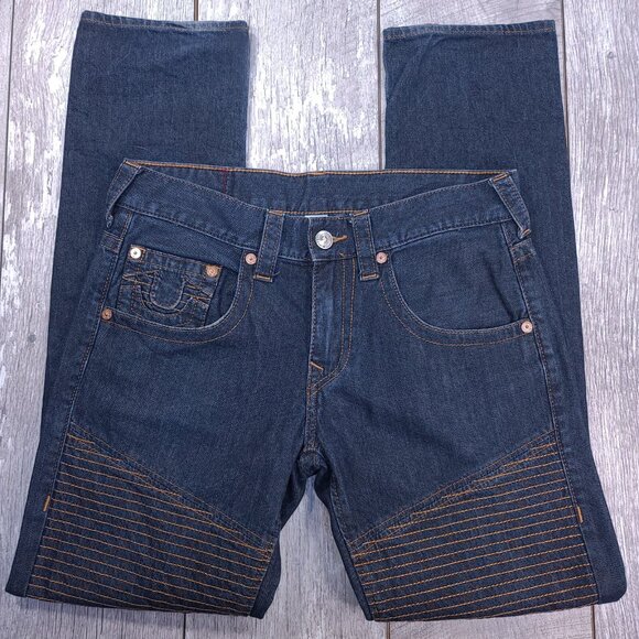 True Religion Jeans Mens 32x34 Blue Moto Slim Fit Run Stitch Denim Mid Rise - Picture 4 of 10